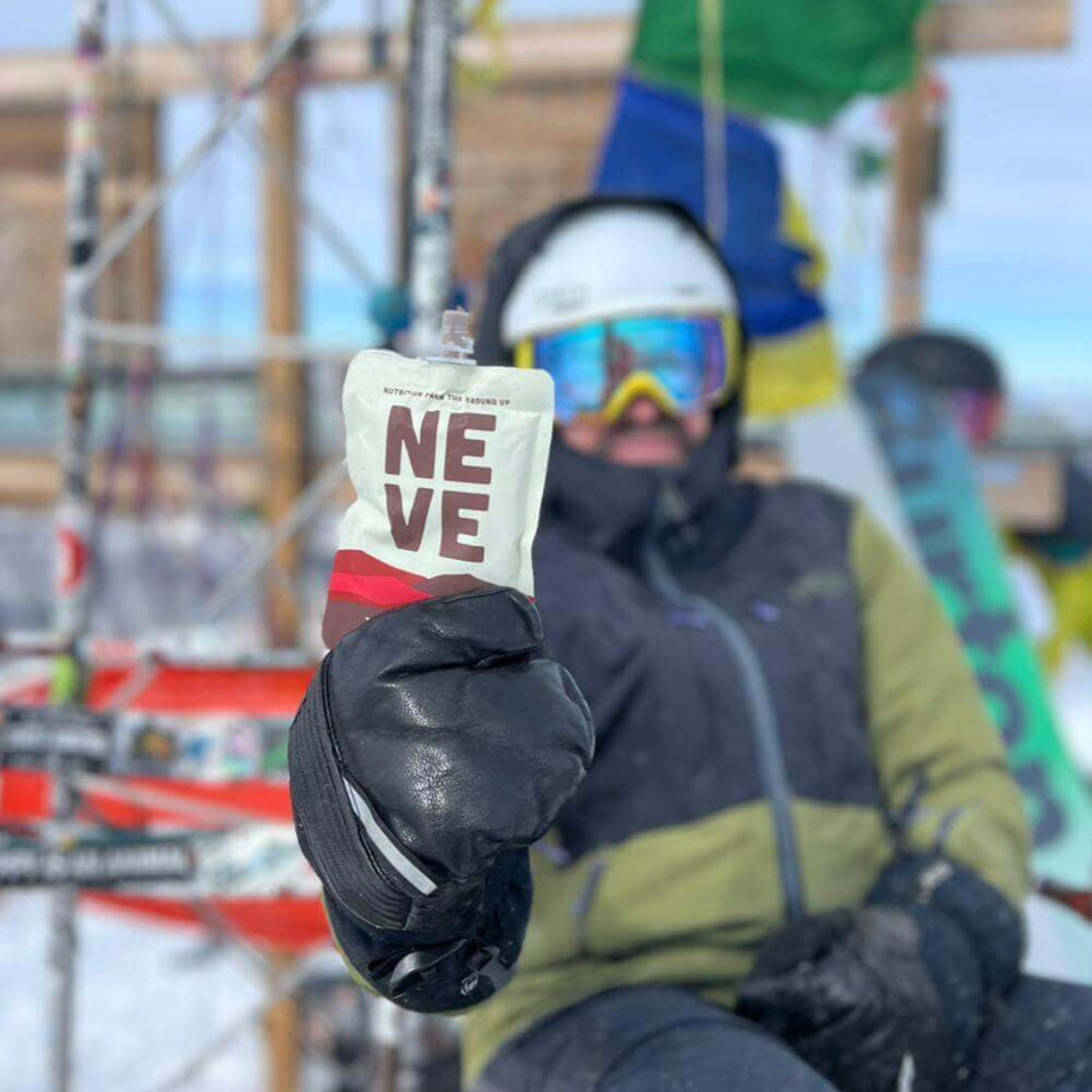 Aspen athlete in Highlands bowl using tart cherry cacao Neve smoothie pouch for fueling adventures