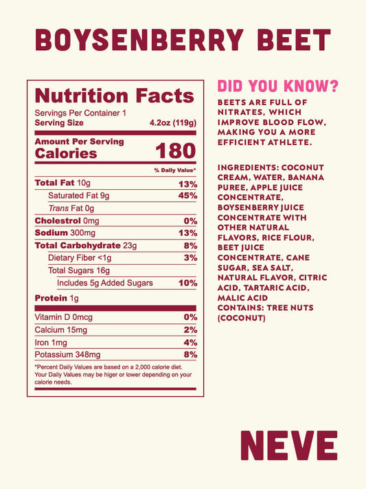Boysenberry Beet energizing plant-based smoothie pouch package nutrition label