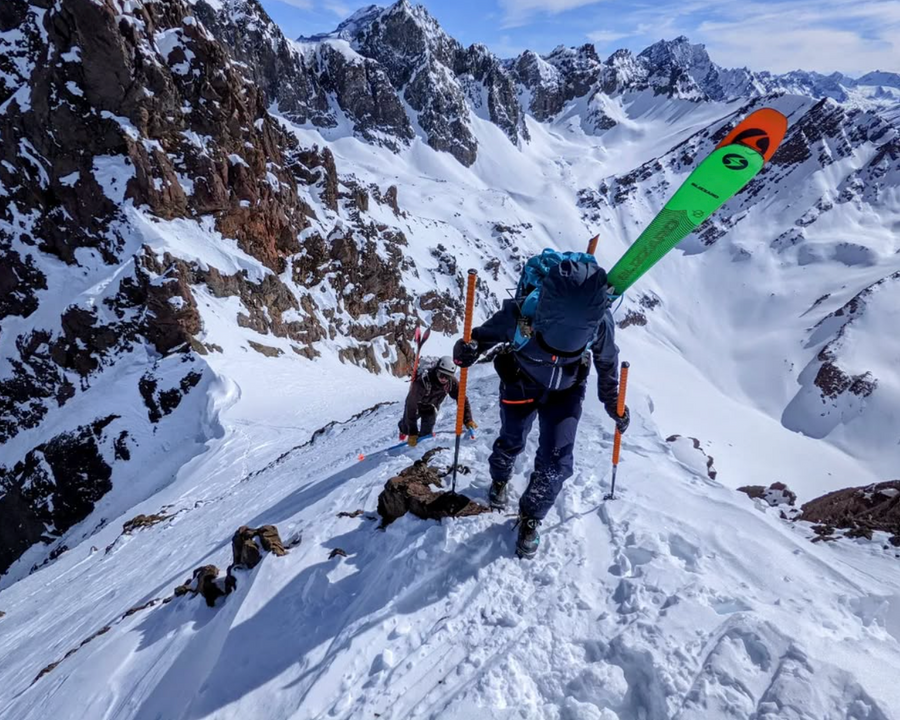 Nora bootpacking on a ski mountaineering trip in Chile