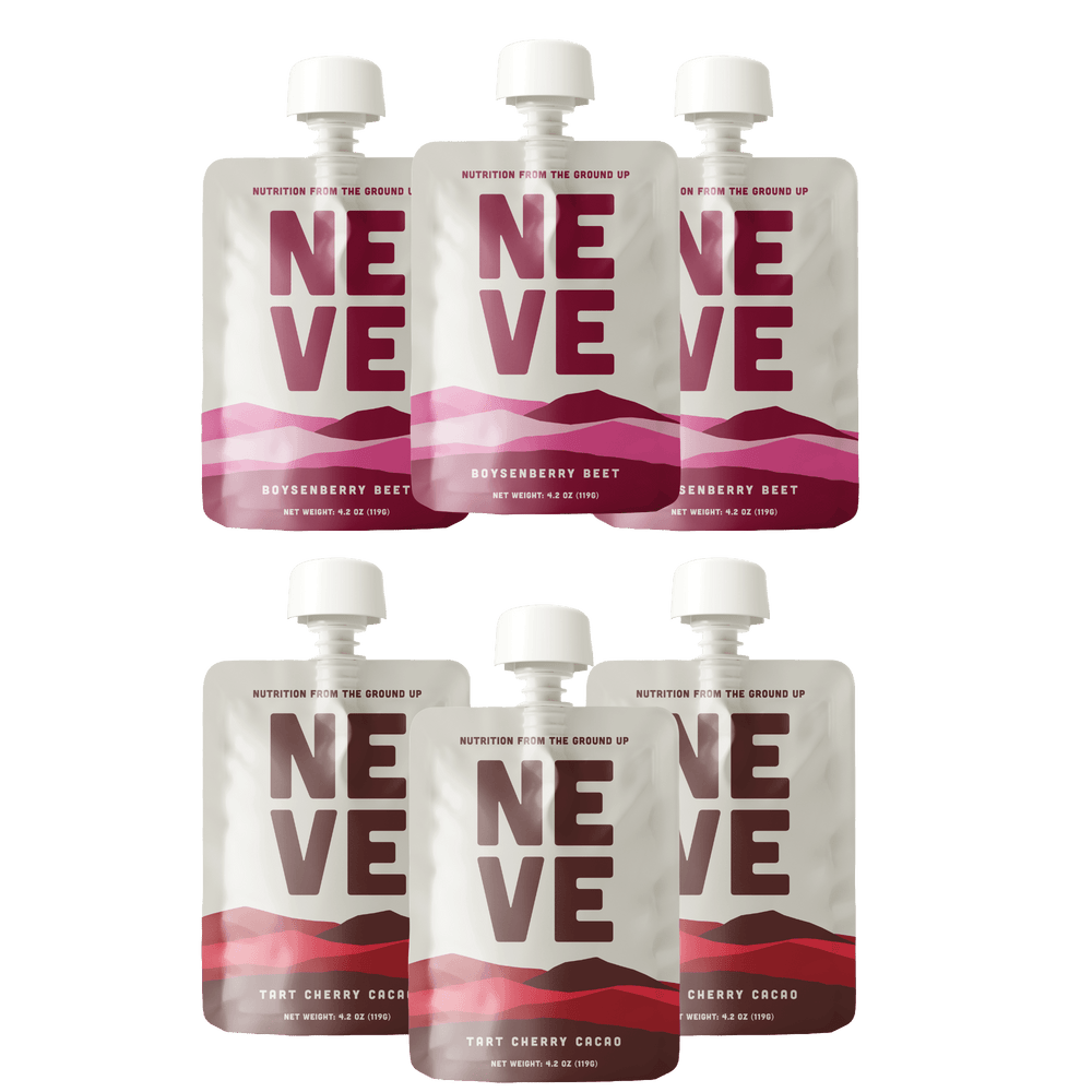 Neve Variety Pack: 3 Boysenberry Beet and 3 Tart Cherry Cacao pouches