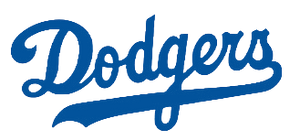 Los Angeles Dodgers script wordmark logo in blue on a transparent background.
