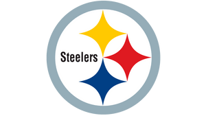 Pittsburgh Steelers logo (1969-2001 version) with four colorful stars inside a white and silver circle on a transparent background.