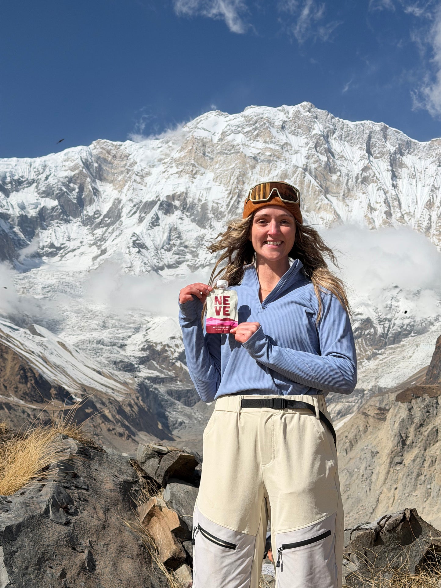Holding up Neve Boysenberry Beet in Nepal