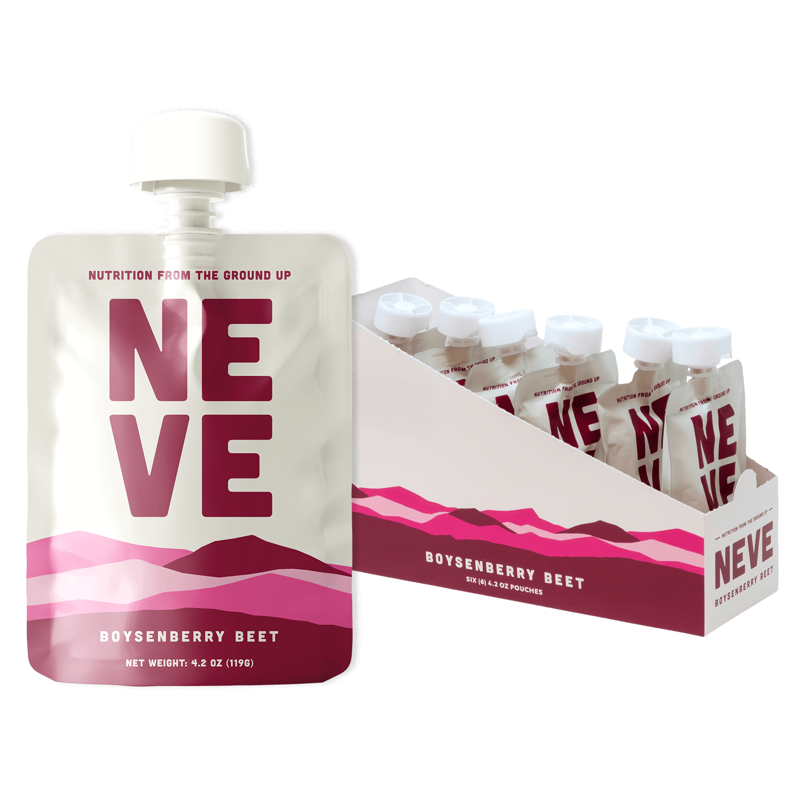 Boysenberry Beet Neve Smoothie Pouch 6 Pack Display Box