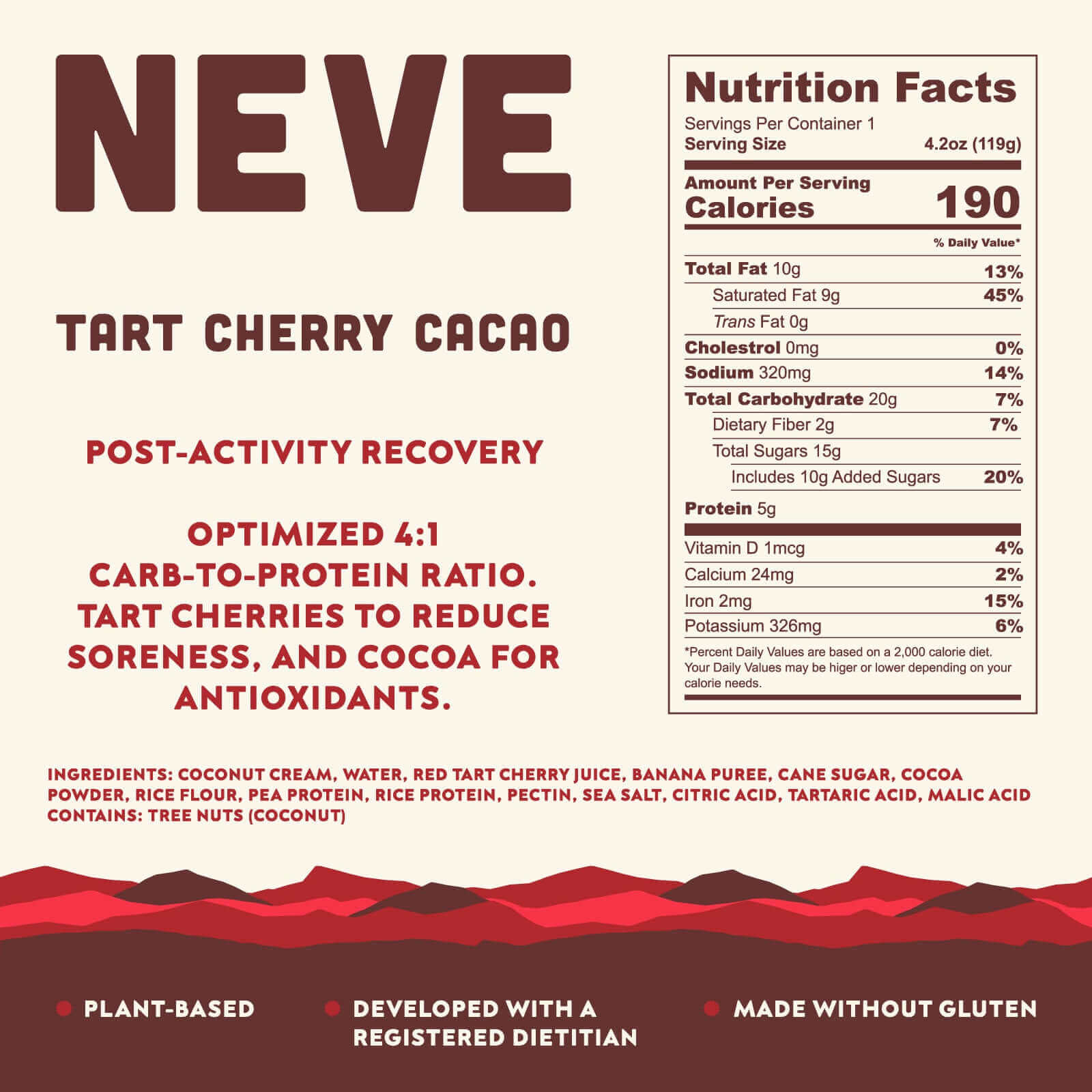 Tart Cherry Cacao Neve Smoothie Pouch ingredients